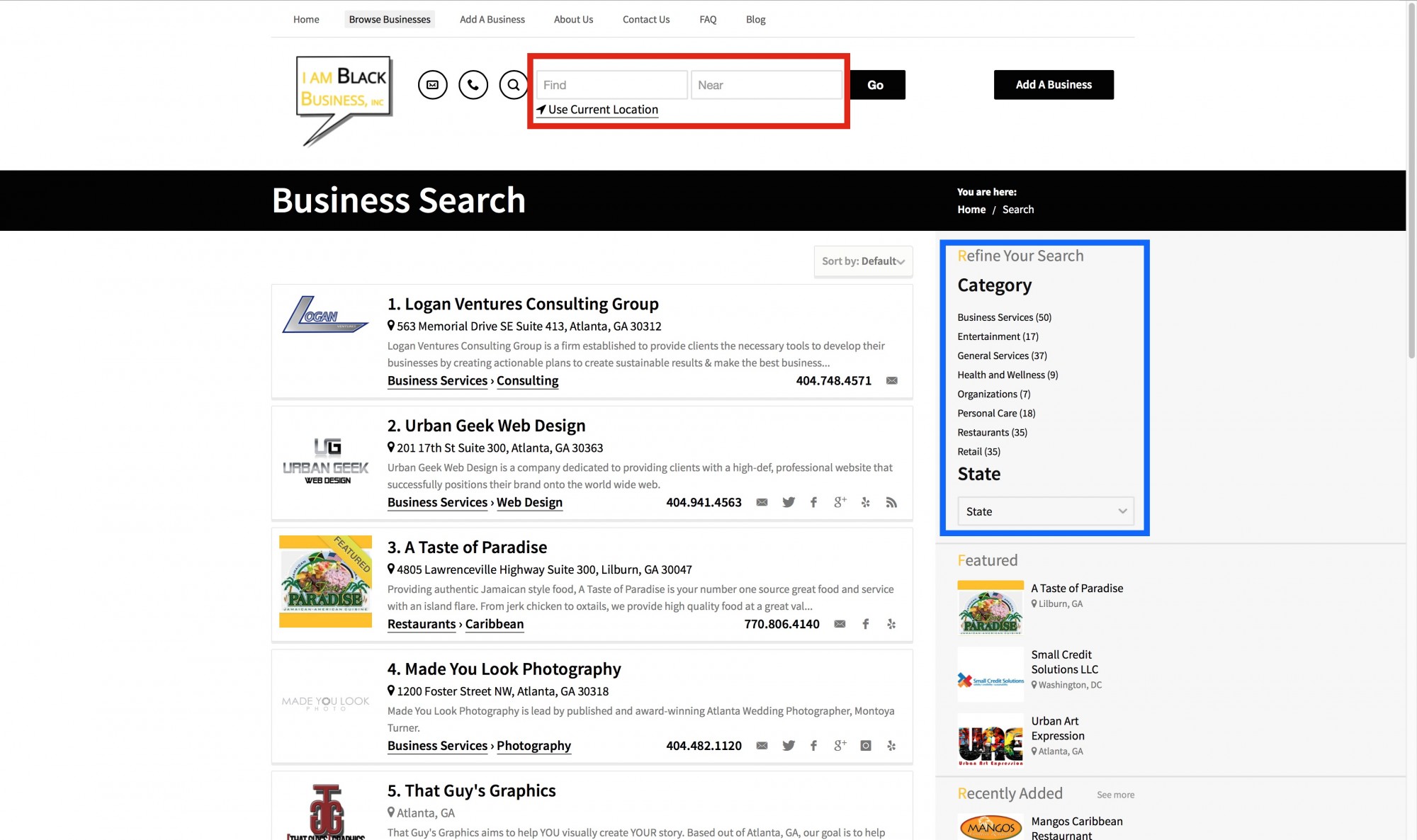 Screenshot of Search Page
